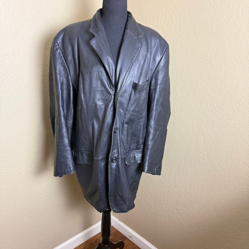 J. Ferrar Men’s Black Genuine Leather Blazer Button Front Lined Sport Coat